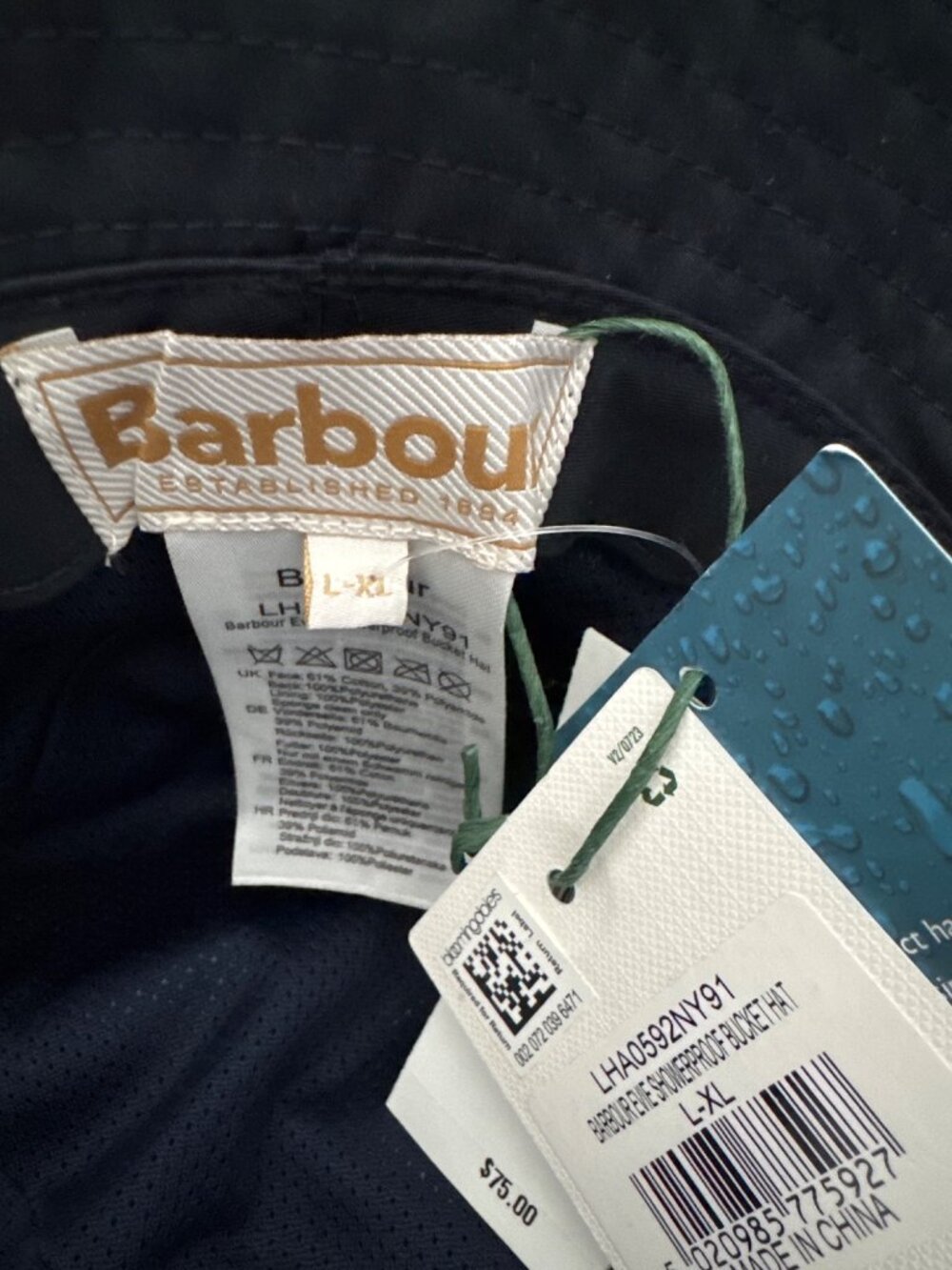 NWT Barbour Showerproof Bucket Hat Dark Navy Size L/XL (2) S/M (1) - Picture 5 of 7